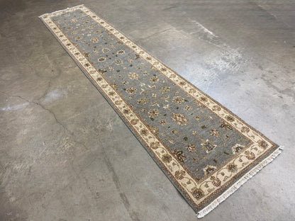 2’7”x12’3” Hand-Knotted Wool Chobi Oriental Runner Handmade Gray Carpet