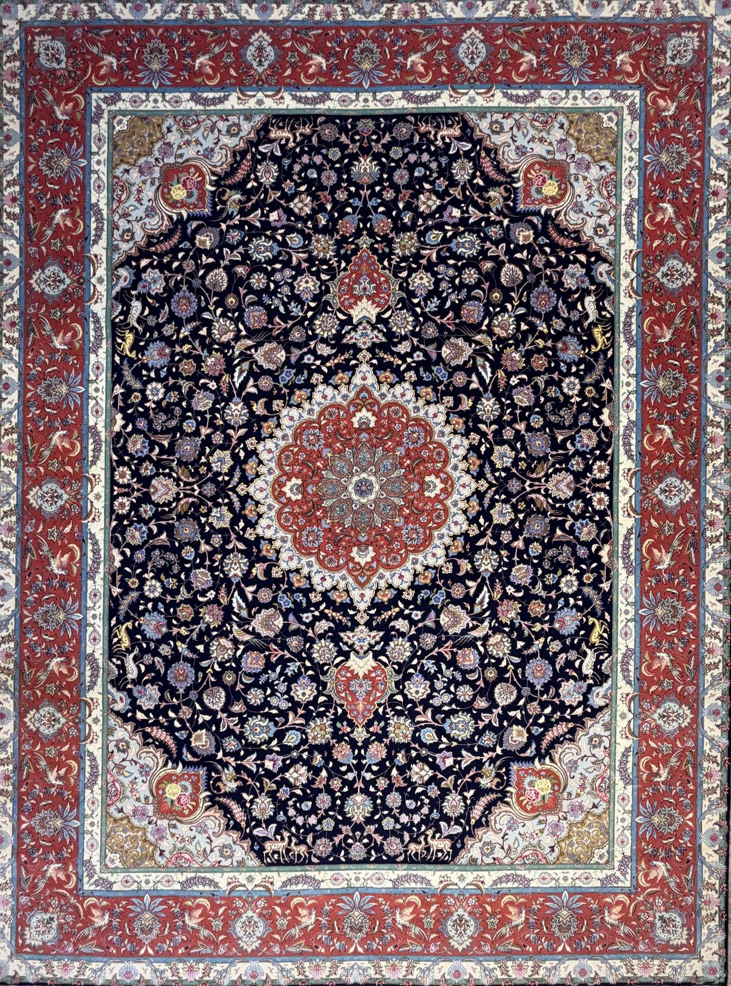 10’x13’7” Very Fine Hand-Knotted Signed Persian Tabriz Area Rug