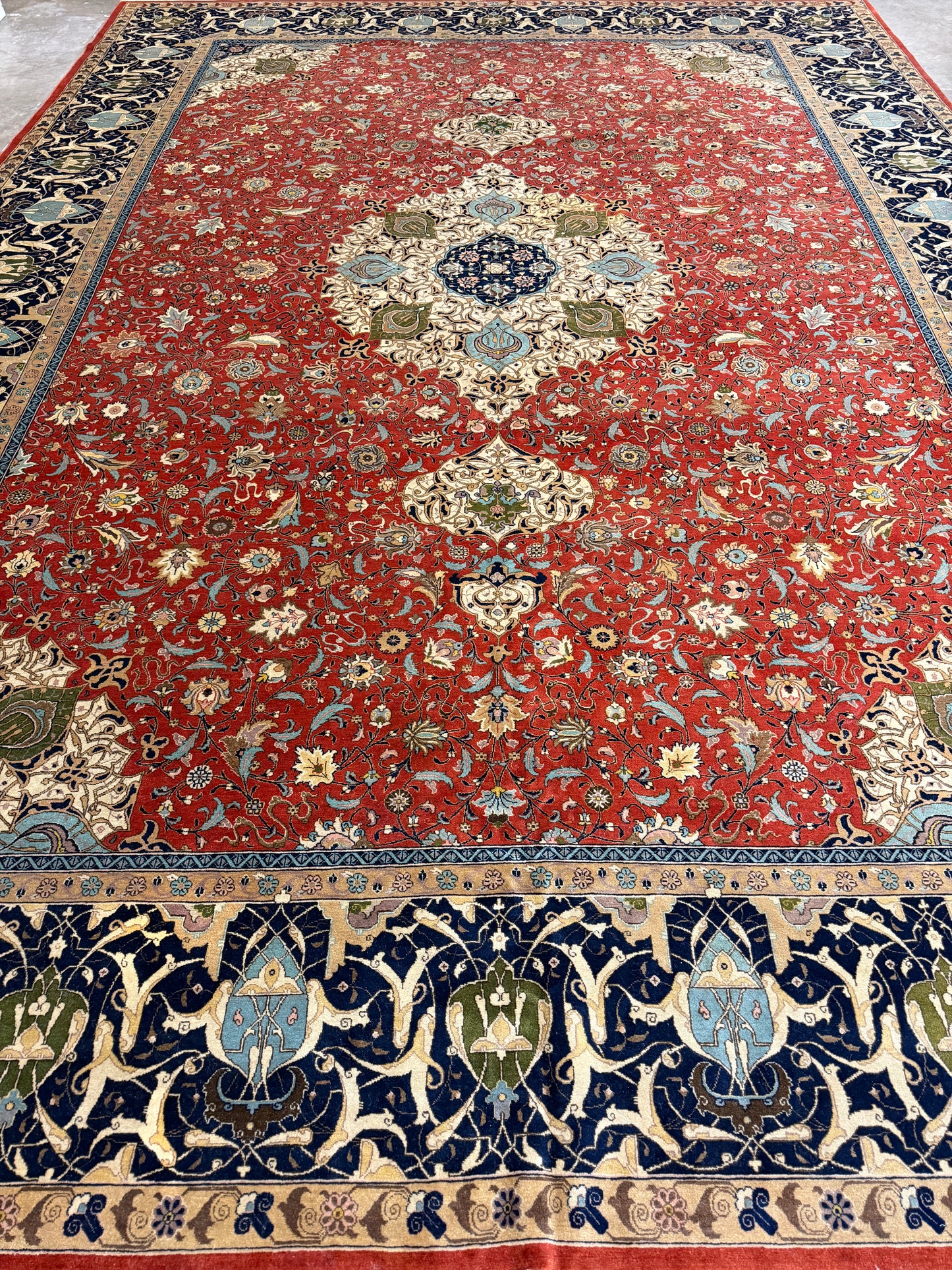 11’x15’ Antique Rust Hand-Knotted Very Fine Kork Wool Persian Tabriz Signed Javan Amirkhizi Area Rug Handmade