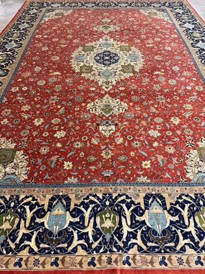 11’x15’ Antique Rust Hand-Knotted Very Fine Kork Wool Persian Tabriz Signed Javan Amirkhizi Area Rug Handmade