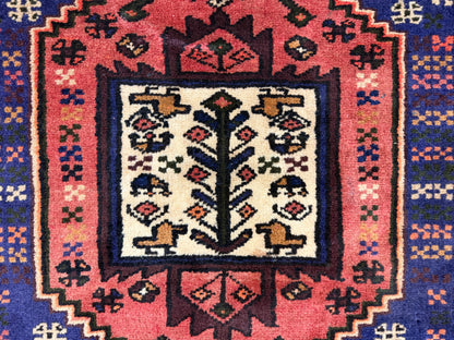 3’4”x5’ Hand-Knotted Wool Hamadan Persian Rug 3x5 Blue Handmade Carpet