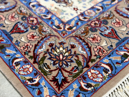 Hand-Knotted Persian Isfahan Rug -Garden of Birds- 3’7”x5’3”