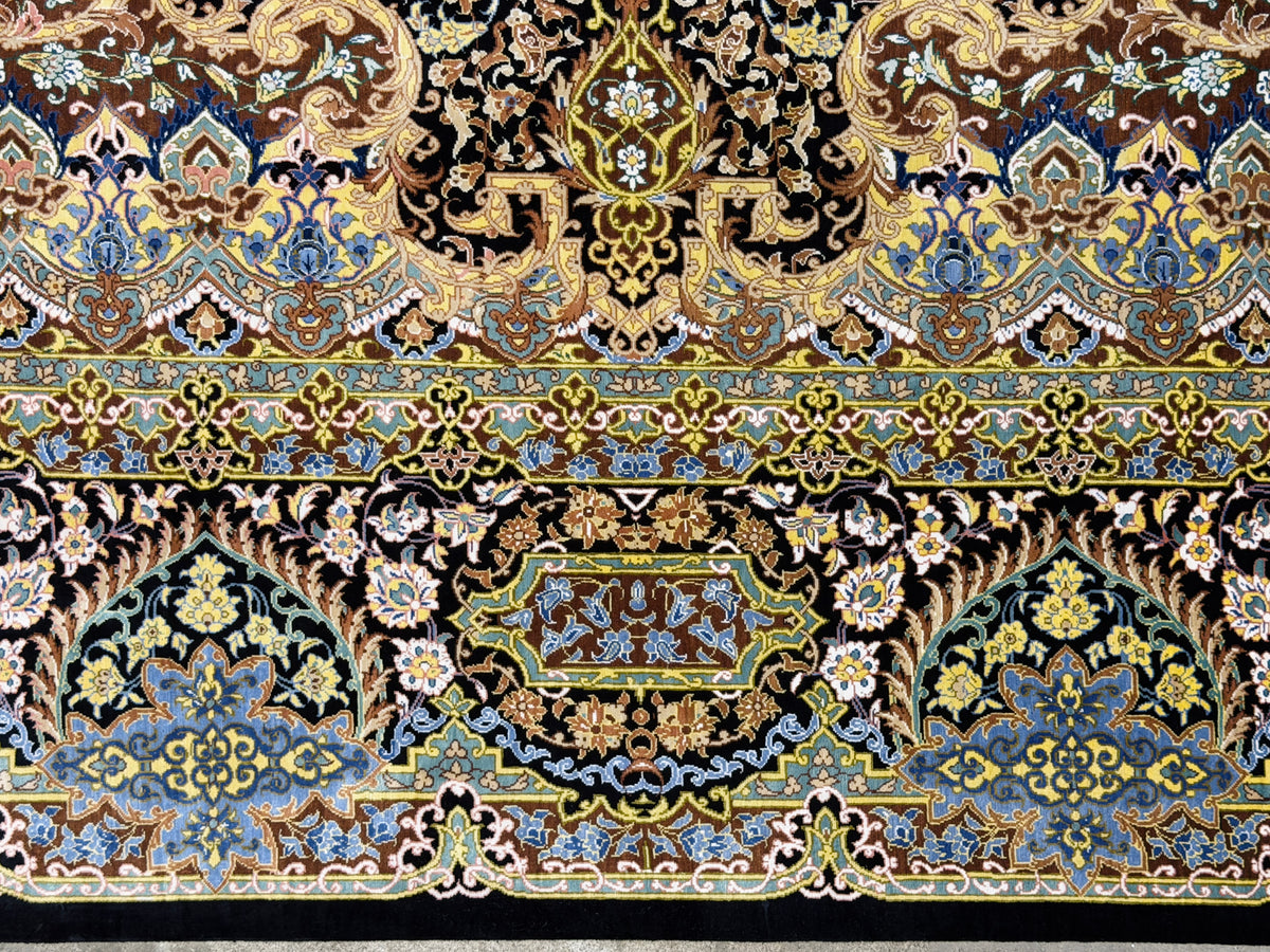 Luxurious Hand-Knotted 100% Silk Persian Qum Rug - Signed Ahmadi - 6'5"x9'10"