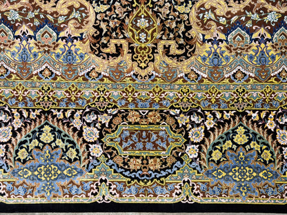 Luxurious Hand-Knotted 100% Silk Persian Qum Rug - Signed Ahmadi - 6'5"x9'10"