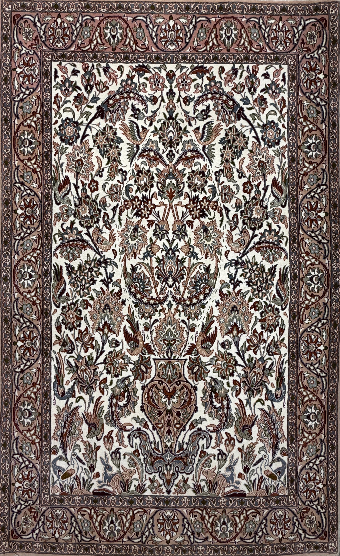 Hand-Knotted Pictorial Persian Isfahan Rug - 3’7”x5’10”