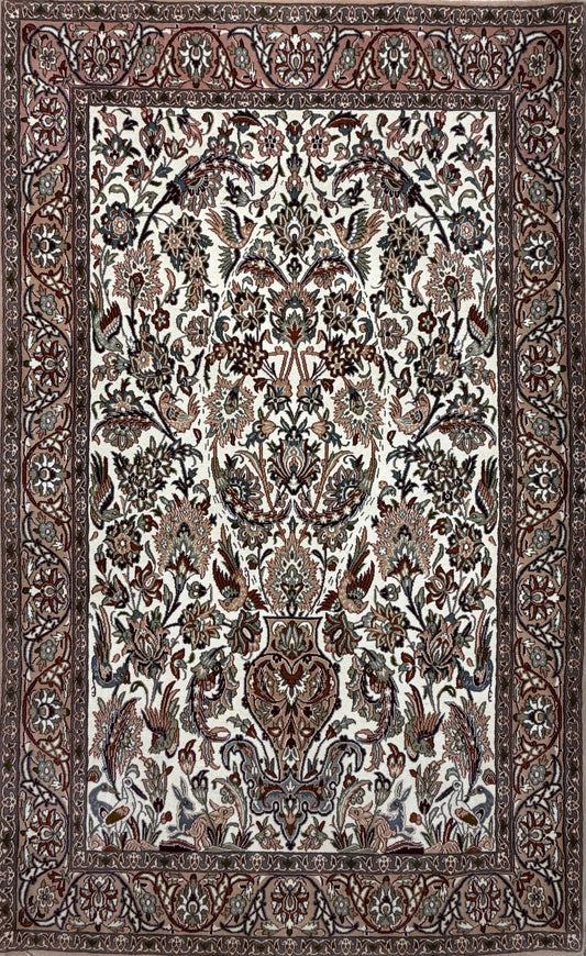Hand-Knotted Pictorial Persian Isfahan Rug - 3’7”x5’10”