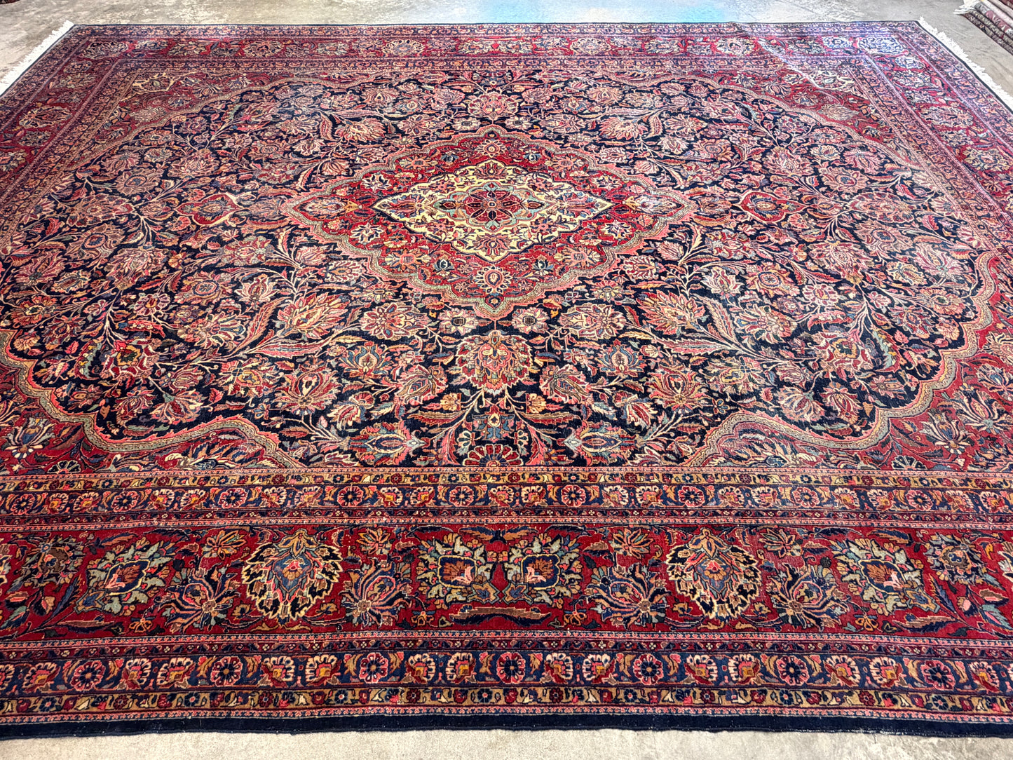 10’x13’7” Very Fine Antique Hand-Knotted Persian Kashan Area Rug