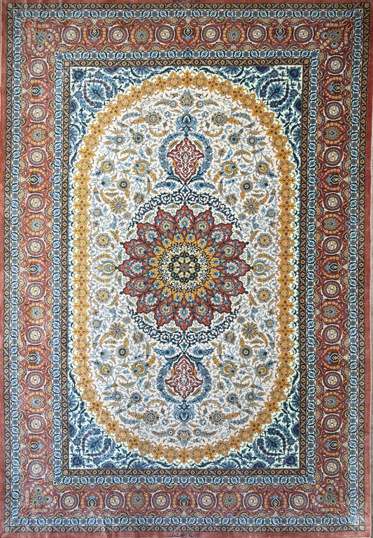 Luxurious Hand-Knotted 100% Silk Persian Qum Rug - Signed MirMahdi - 7'3"x10'7"