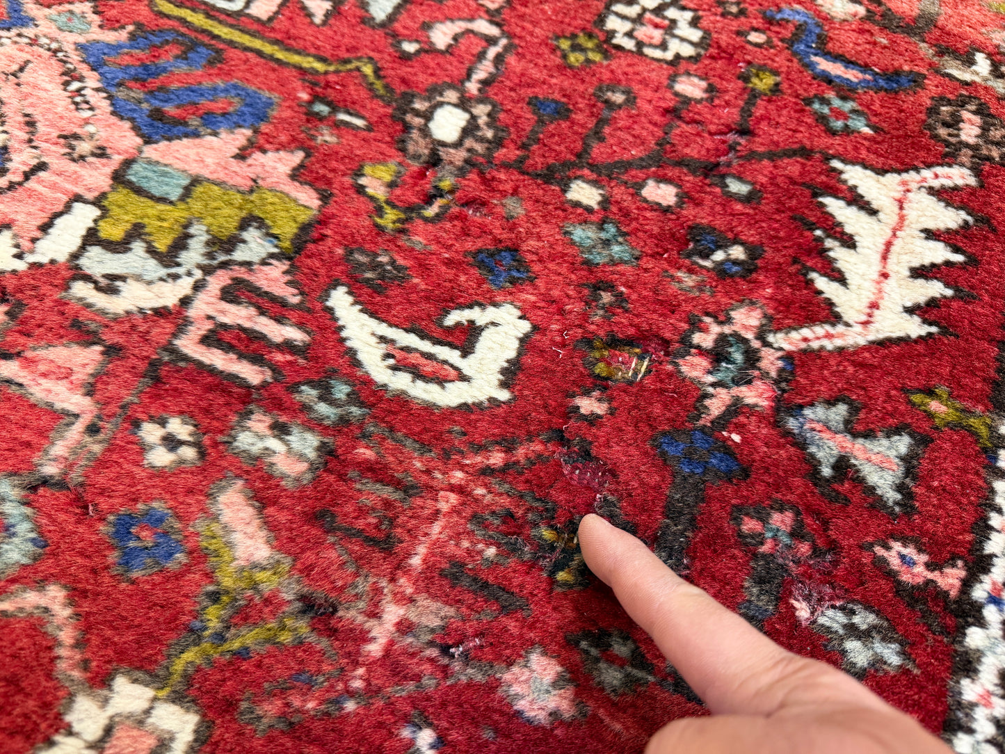 3’10”x10’10” Antique Hand-Knotted Wool Heriz Persian Runner 3x10 Handmade Red Rug