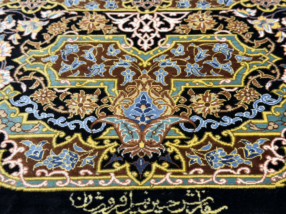 Luxurious Hand-Knotted 100% Silk Persian Qum Rug - Signed Ahmadi - 6'5"x9'10"