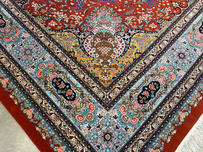 9’8”x13’3” Very Fine Hand-Knotted Persian Tabriz 80 Raj Signed Emad Fakher Area Rug