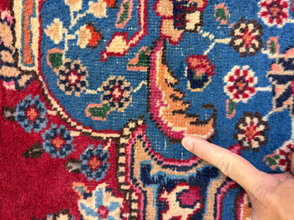 9’7”x12’6” Vintage Hand-Knotted Wool Sarouk Persian Rug 9x12 Red Handmade Carpet