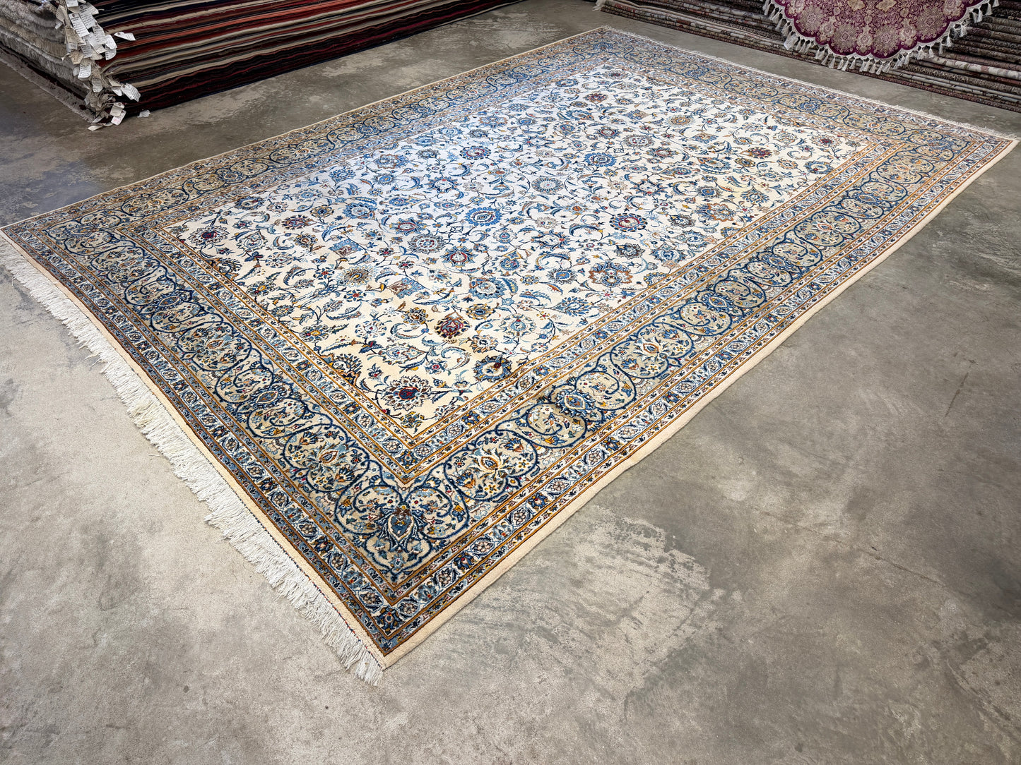 9’4”x13’3” Hand-Knotted Wool Persian Kashan Area Rug