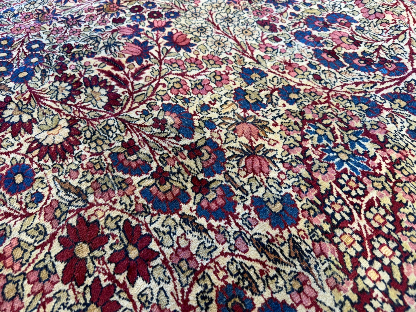 12’11”x21’7” Very Fine Collector Antique Hand-Knotted Signed Persian Kerman Area Rug