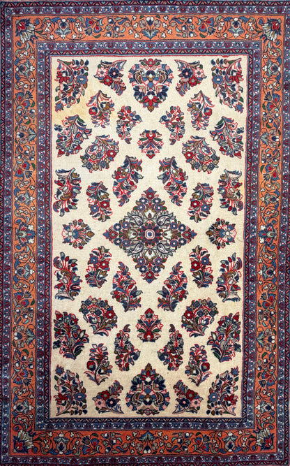 Hand-Knotted Persian Sarouk Rug - 4’3”x6’7”