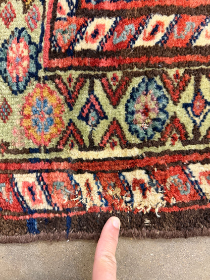 3’x13’9” Antique Hand-Knotted Wool Malayer Persian Runner 3x13 Handmade Blue Green Carpet