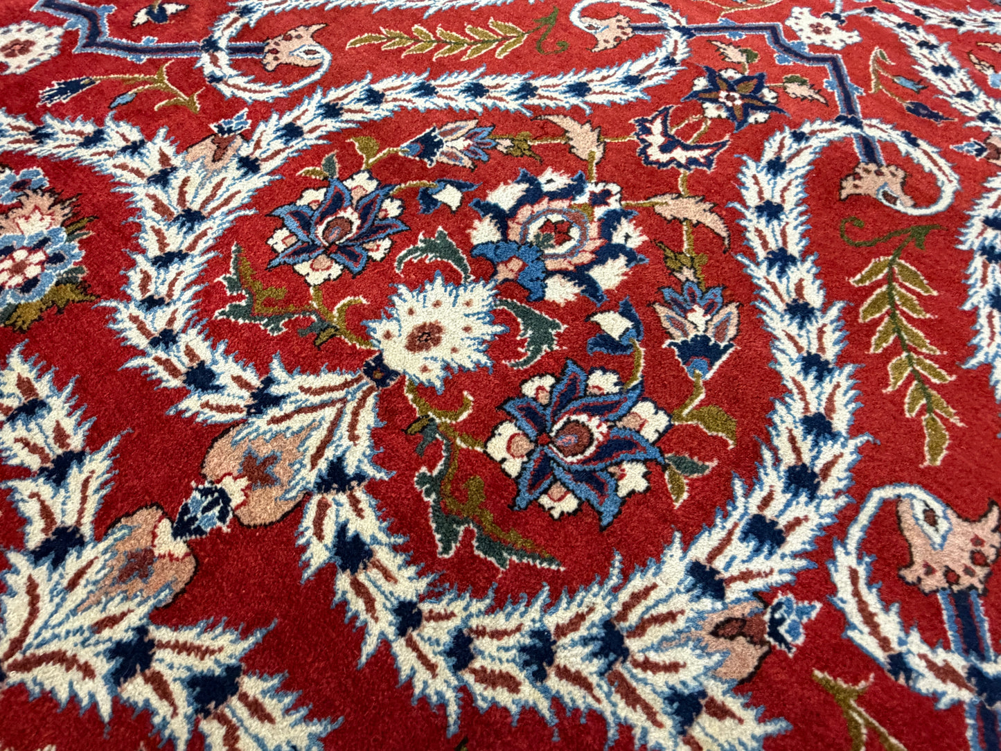 10’2”x14’2” Very Fine Vintage Hand-Knotted Wool Isfahan Persian Rug 10x14 Red All-Over Handmade Carpet
