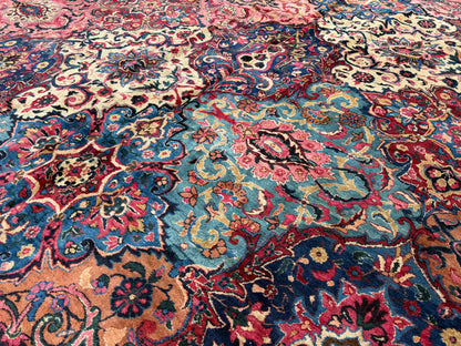 13’6”x21’10” Antique Hand-Knotted Very Fine Wool Persian Kerman Area Rug