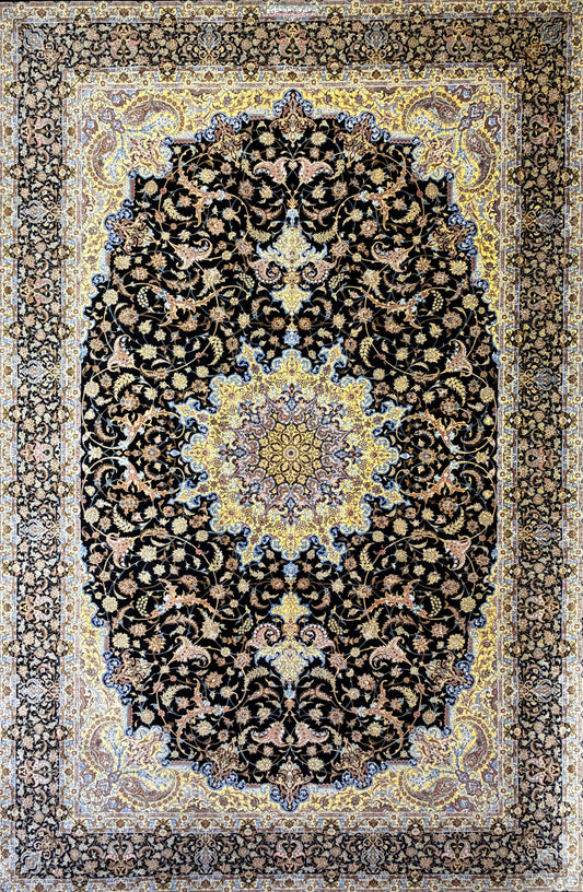 Luxurious Hand-Knotted 100% Silk Persian Qum Rug - Signed Ahmadi - 6'6"x10'