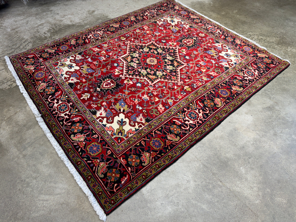 Hand-Knotted Persian Heriz Rug - 5'x6'2"