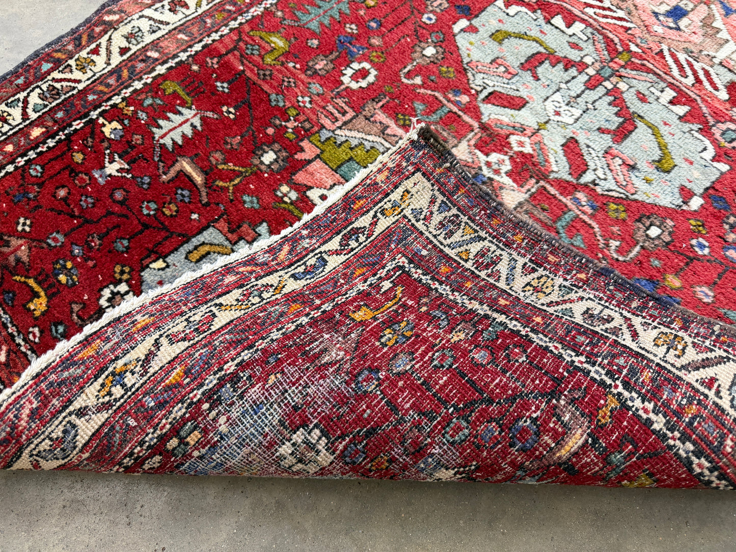 3’10”x10’10” Antique Hand-Knotted Wool Heriz Persian Runner 3x10 Handmade Red Rug