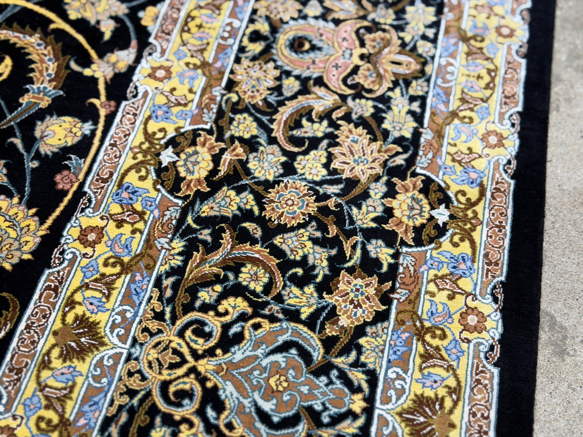 Luxurious Hand-Knotted 100% Silk Persian Qum Rug - Signed Ahmadi - 6'6"x10'