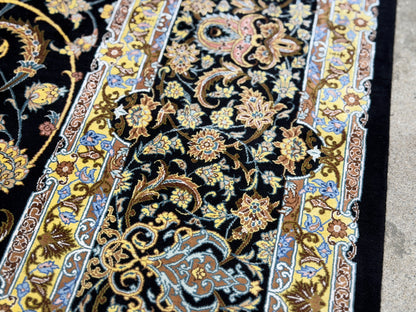 Luxurious Hand-Knotted 100% Silk Persian Qum Rug - Signed Ahmadi - 6'6"x10'