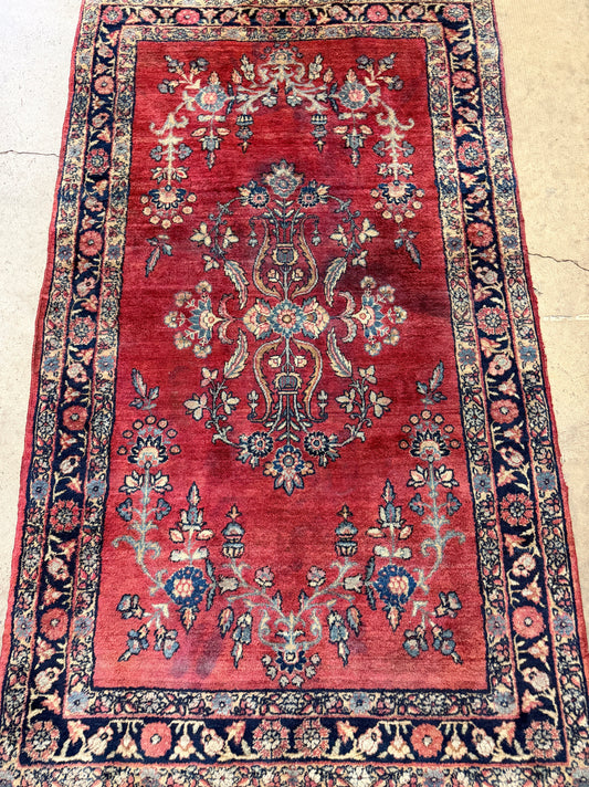 3’x5’2” Fine Antique Hand-Knotted Wool Sarouk Mohajeran Persian Rug 3x5 All-over Handmade Carpet