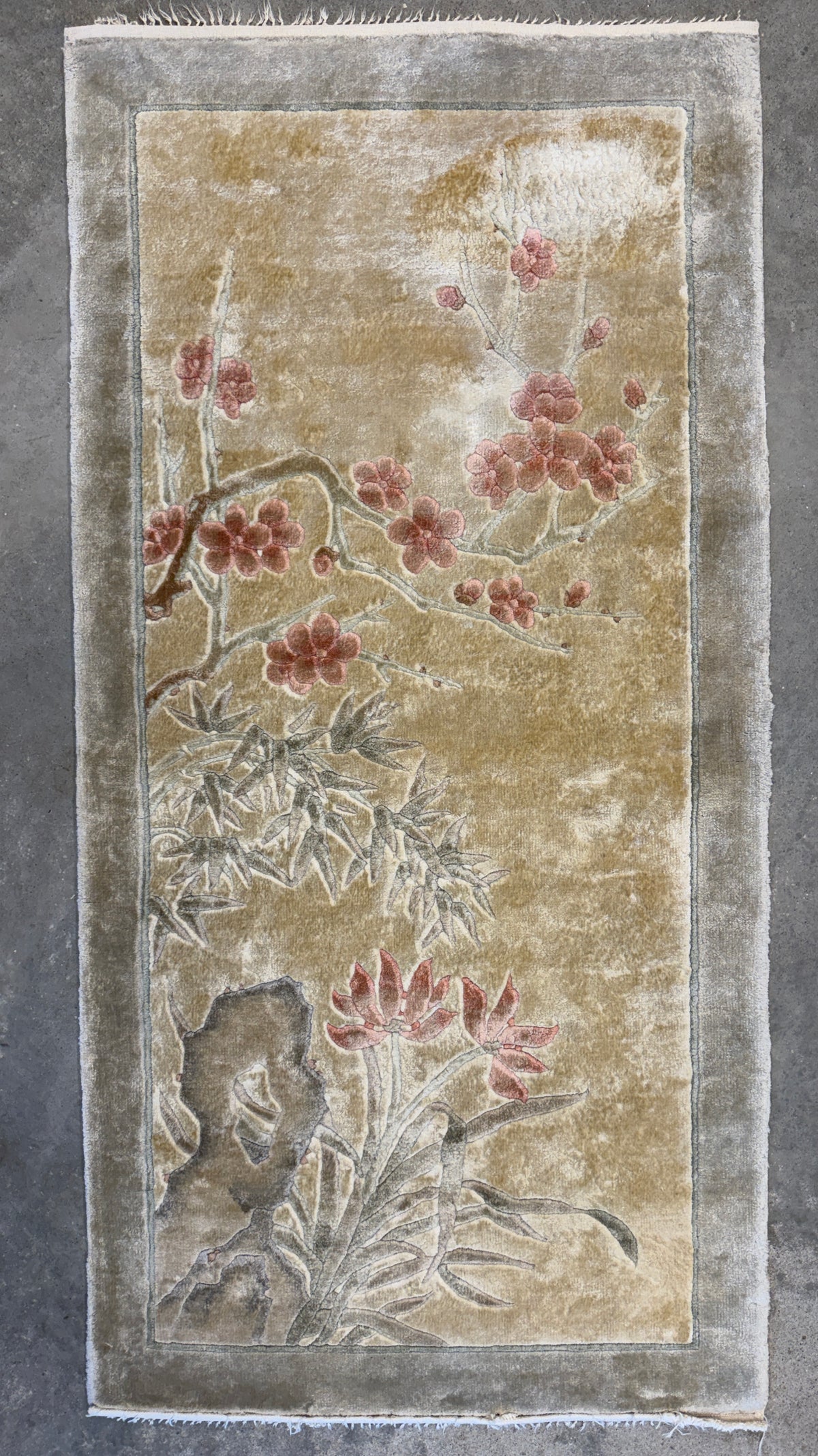 Pair of Antique Hand-Knotted 100% Silk Art Deco Rugs - 2’x4’