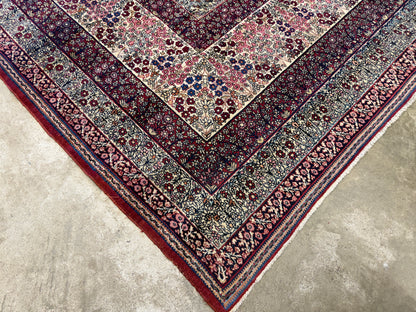 12’11”x21’7” Very Fine Collector Antique Hand-Knotted Signed Persian Kerman Area Rug