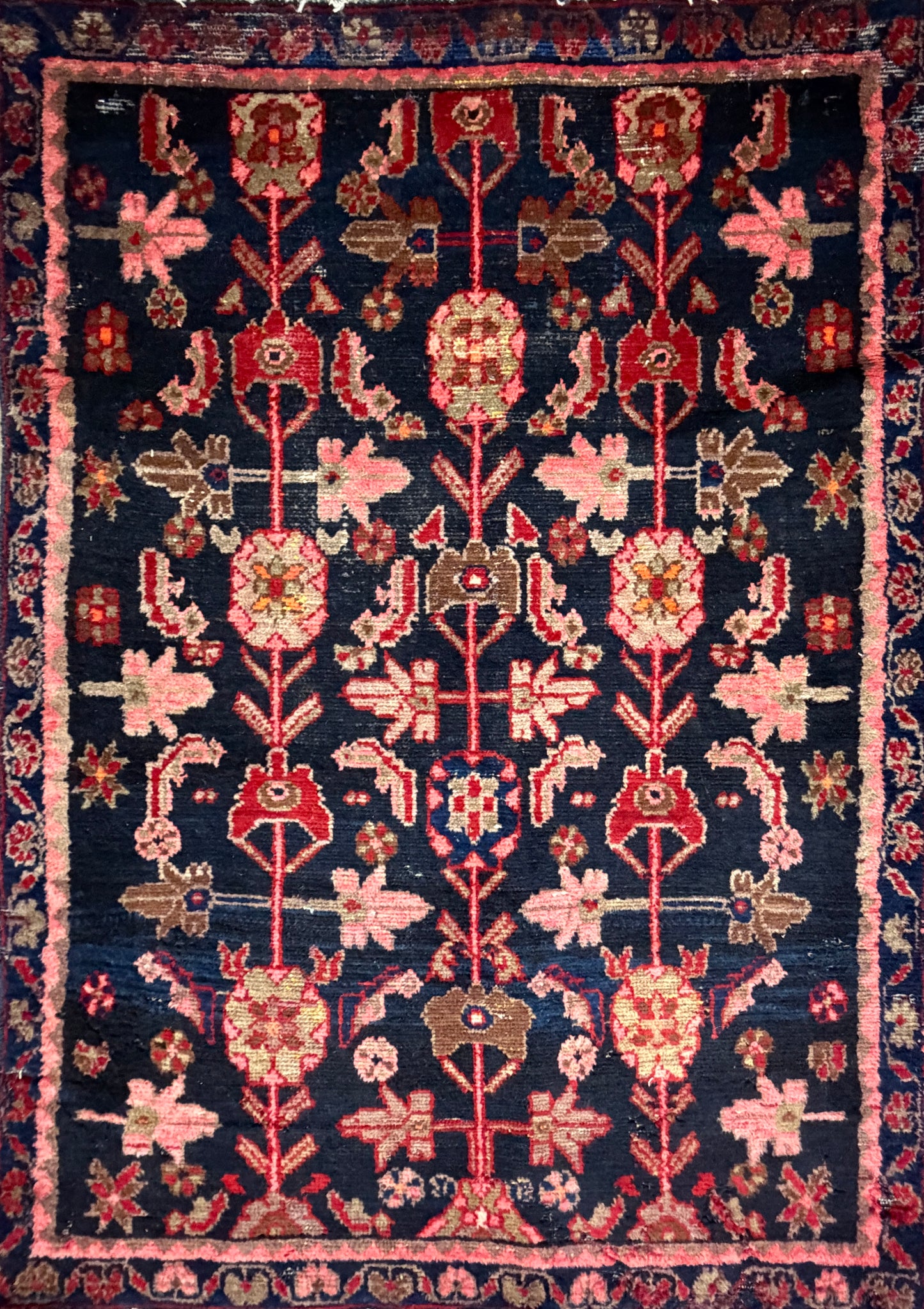 3’6”x4’11” Antique Hand-Knotted Wool Hamadan Persian Rug 3x5 Floral Handmade Carpet