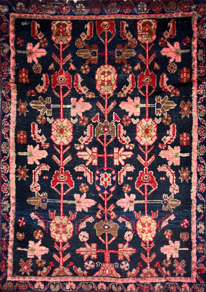 3’6”x4’11” Antique Hand-Knotted Wool Hamadan Persian Rug 3x5 Floral Handmade Carpet