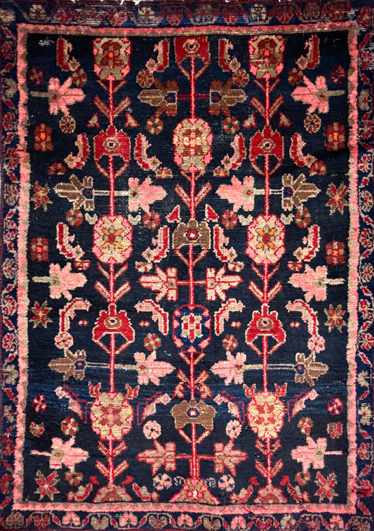3’6”x4’11” Antique Hand-Knotted Wool Hamadan Persian Rug 3x5 Floral Handmade Carpet