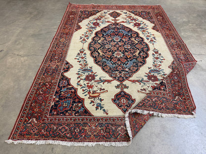 4’3”x6’5” Antique Hand-knotted Wool Kashan Persian Rug 4x6 Animal Handmade Carpet