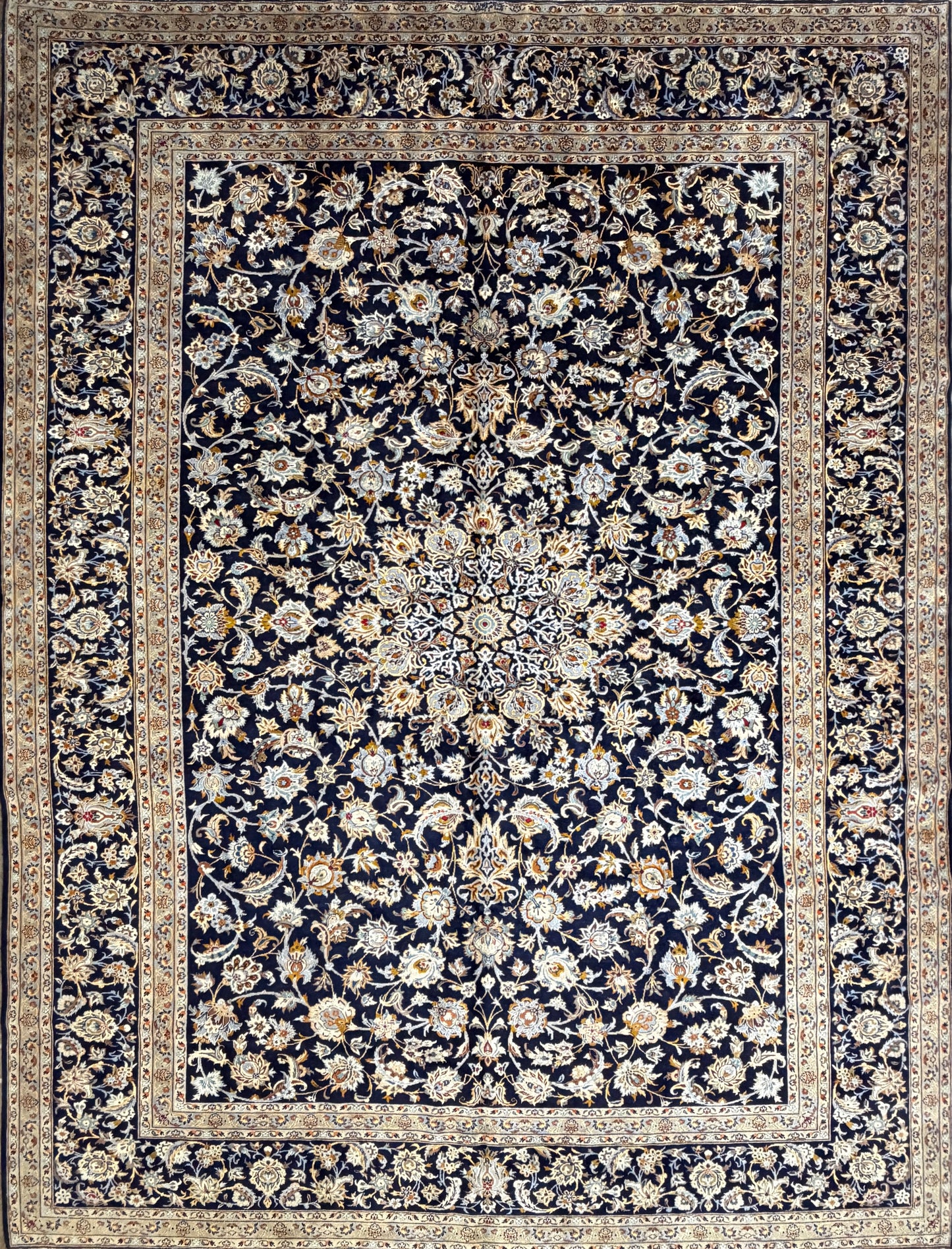9’8”x12’5” Hand-Knotted Fine Wool Persian Kashan Signed Area Rug