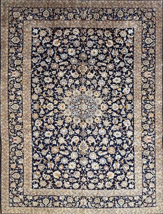 9’8”x12’5” Hand-Knotted Fine Wool Persian Kashan Signed Area Rug