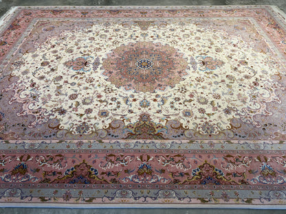 9’10”x13’5” Very Fine Hand-Knotted Persian Tabriz 80 Raj Area Rug