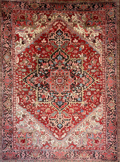8’3”x11” Hand-Knotted Persian Heriz Wool Area Rug