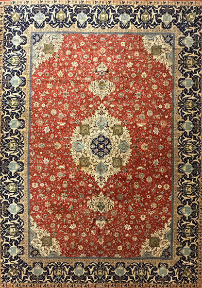 11’x15’ Antique Rust Hand-Knotted Very Fine Kork Wool Persian Tabriz Signed Javan Amirkhizi Area Rug Handmade