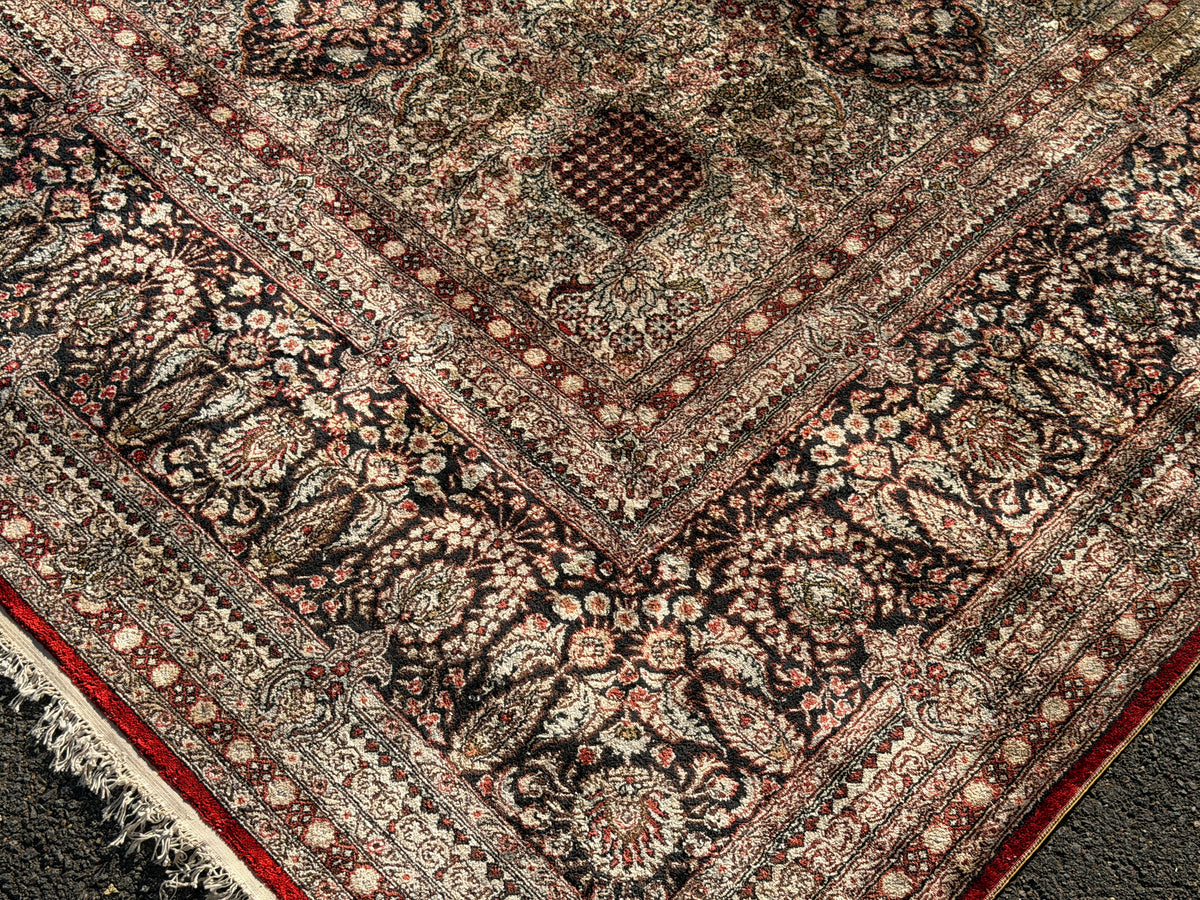 Antique Hand-Knotted 100% Kashmiri Silk Rug - 9’4”x12’