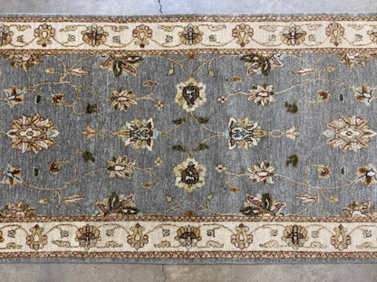 2’7”x12’3” Hand-Knotted Wool Chobi Oriental Runner Handmade Gray Carpet