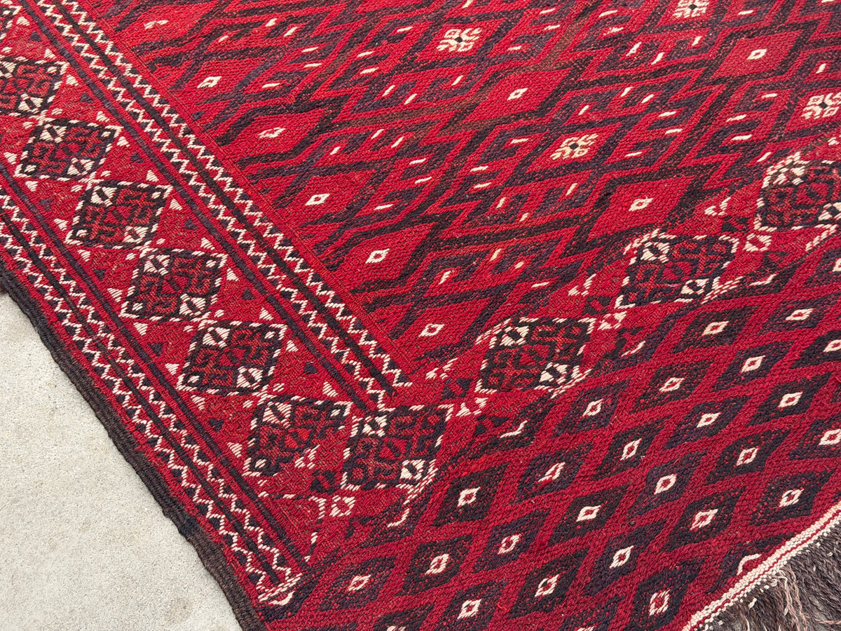 Antique Flatweave Turkaman Rug - 6’9”x13’