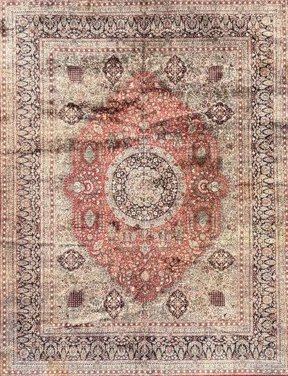 Antique Hand-Knotted 100% Kashmiri Silk Rug - 9’4”x12’