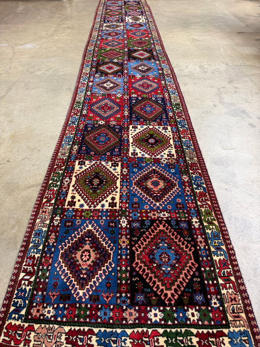 2’9”x19’5” Hand-Knotted Wool Yalameh Alami Persian Runner 2x19 Handmade Carpet