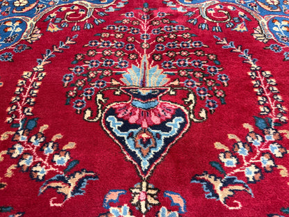 9’7”x12’6” Vintage Hand-Knotted Wool Sarouk Persian Rug 9x12 Red Handmade Carpet