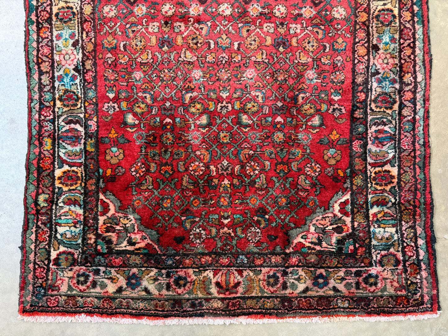 4’10”x10’3” Vintage Hand-Knotted Wool Hamadan Persian Rug 4x10 Red Handmade Tribal Carpet