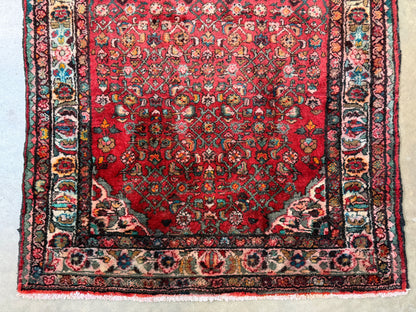 4’10”x10’3” Vintage Hand-Knotted Wool Hamadan Persian Rug 4x10 Red Handmade Tribal Carpet