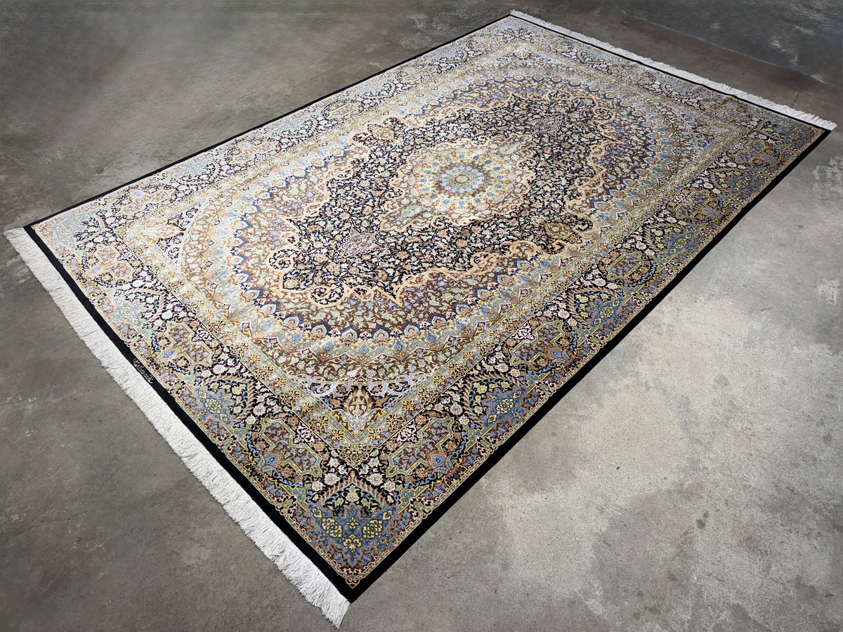 Luxurious Hand-Knotted 100% Silk Persian Qum Rug - Signed Ahmadi - 6'5"x9'10"
