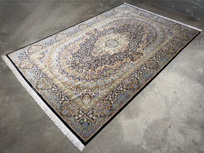 Luxurious Hand-Knotted 100% Silk Persian Qum Rug - Signed Ahmadi - 6'5"x9'10"