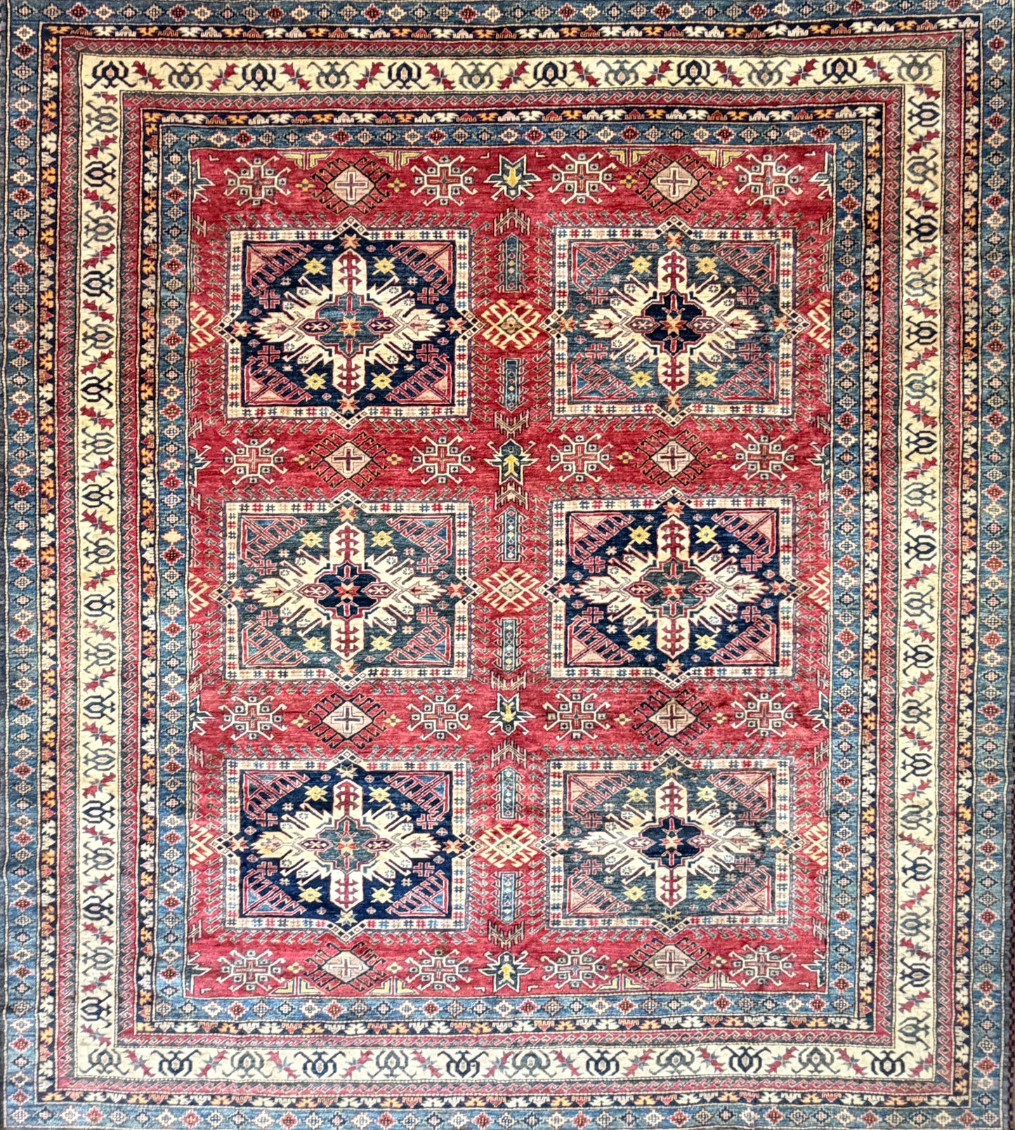 11’x12’3” Hand-Knotted Wool Kazak Area Rug